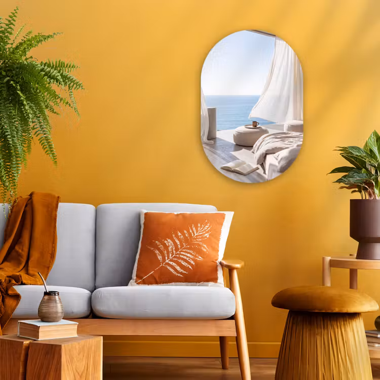 Muurovaal - Kunststof - Interieur - Zeezicht - Modern - Rust - Beige — 1
