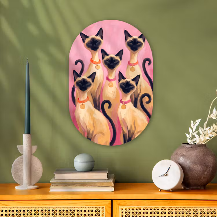 Muurovaal - Kunststof - Kat - Groep - Dieren - Modern - Roze — 2