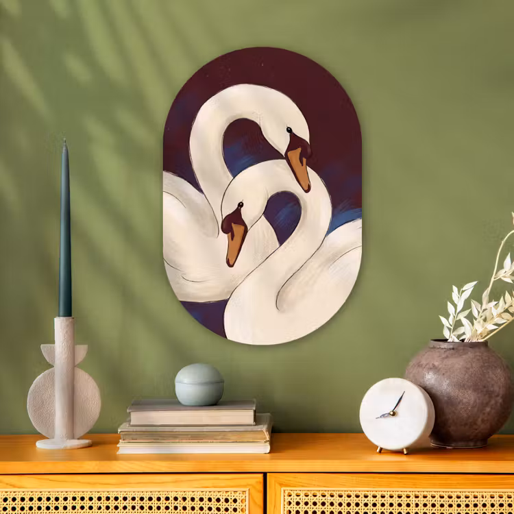 Muurovaal - Kunststof - Vogel - Koppel - Liefde - Abstract - Wit — 2