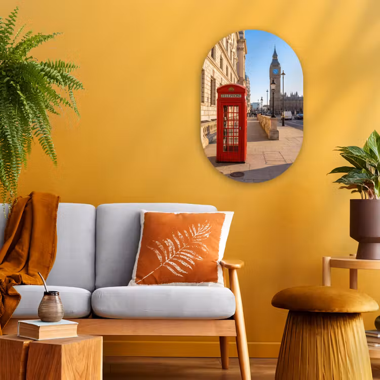 Muurovaal - Kunststof - Telefooncel - Rood - Londen - Stad - Architectuur — 1