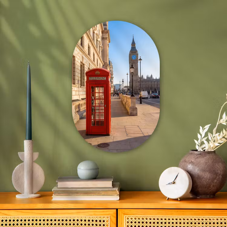 Muurovaal - Kunststof - Telefooncel - Rood - Londen - Stad - Architectuur — 2