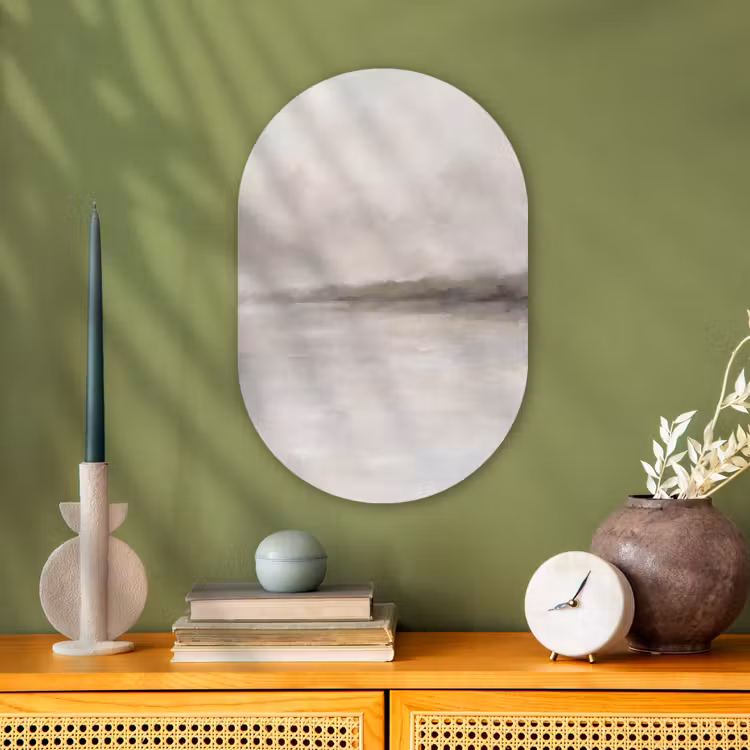 Muurovaal - Kunststof - Abstract - Landschap - Nevel - Modern - Grijs — 2