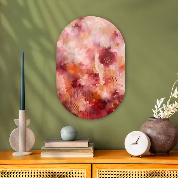 Muurovaal - Kunststof - Abstract - Rood - Goud - Modern - Kunst — 2