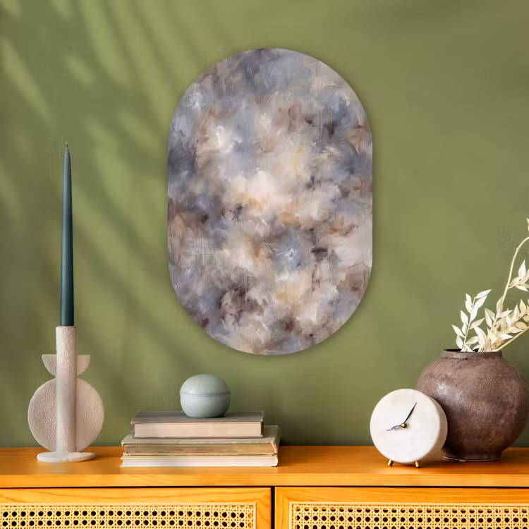 Muurovaal - Kunststof - Abstract - Wolken - Sfeervol - Beige - Grijs — 2