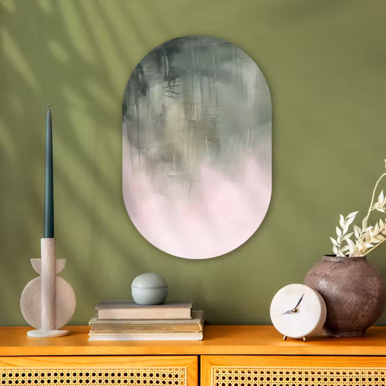 Muurovaal - Kunststof - Kunst - Abstract - Modern - Groen - Roze — 2