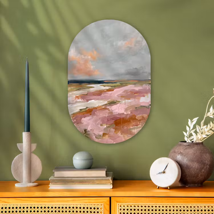 Muurovaal - Kunststof - Landschap - Rivier - Abstract - Roze - Groen — 2