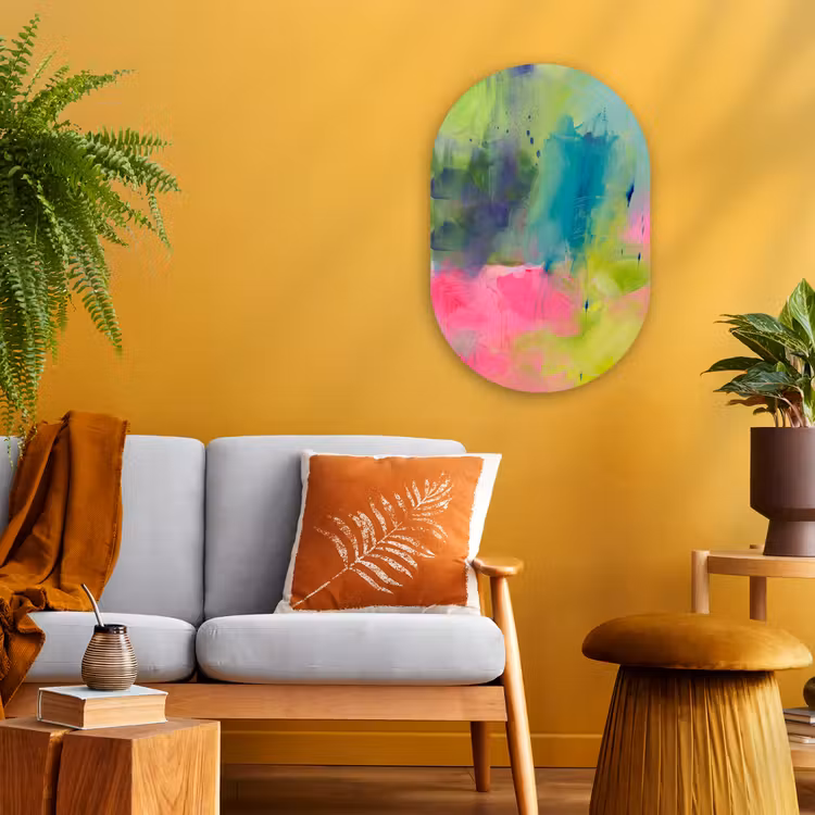Muurovaal - Kunststof - Abstract - Kleuren - Modern - Groen - Roze — 2
