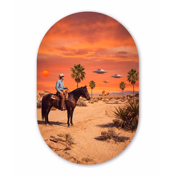 Muurovaal - Kunststof - Cowboy - Paard - Woestijn — 3