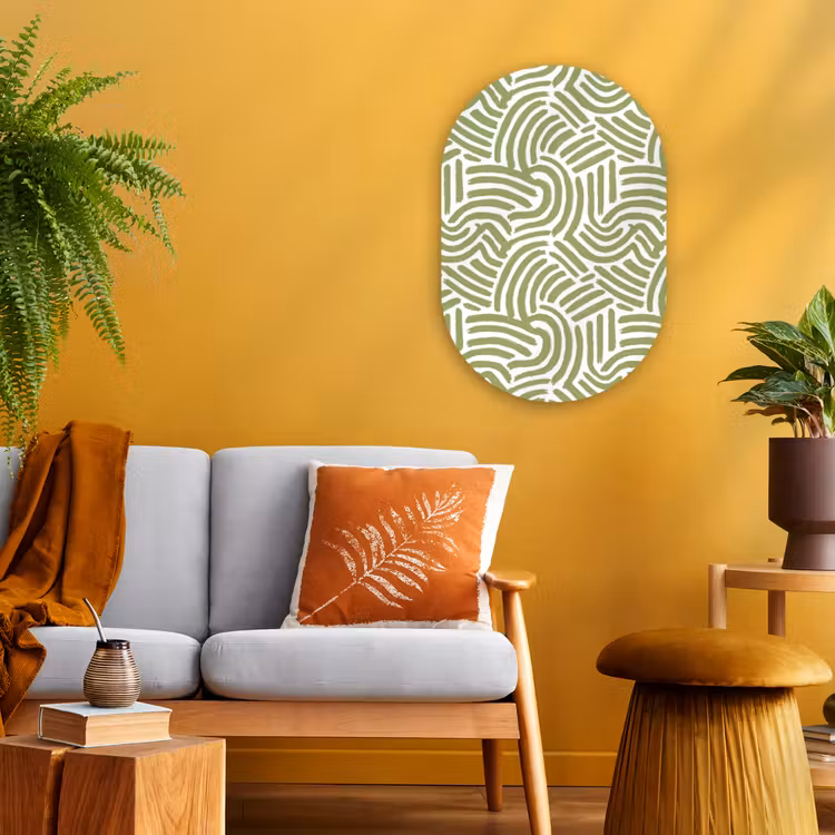 Muurovaal - Kunststof - Saliegroen - Abstract - Bogen - Handgetekend - Patroon — 1
