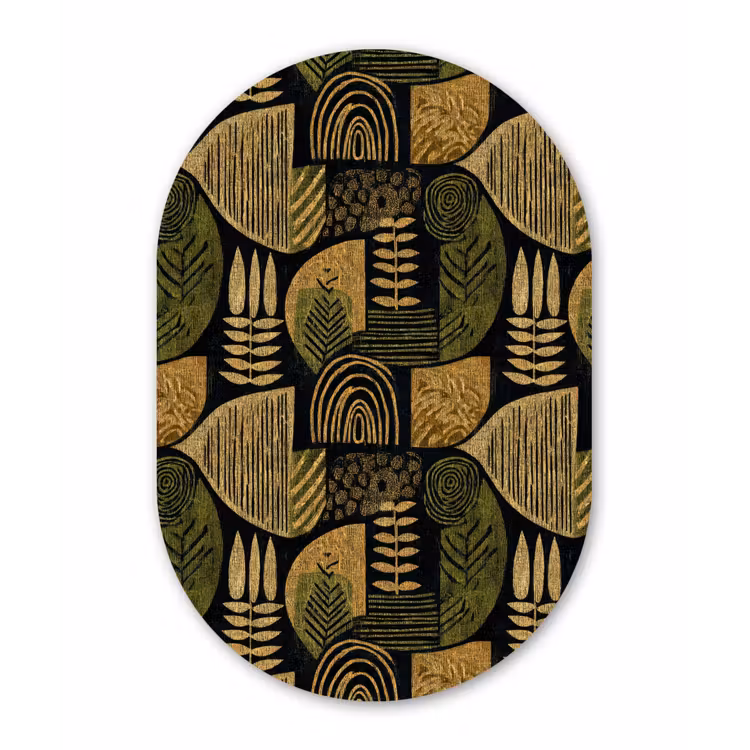 Muurovaal - Glas - Zwart - Okergeel - Botanisch - Textuur — 1