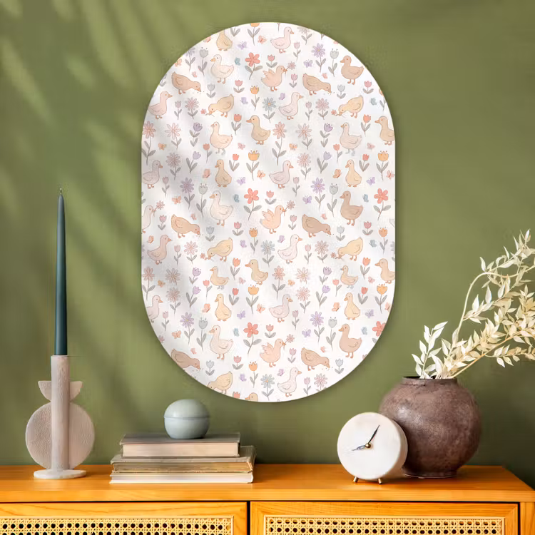 Muurovaal - Glas - Vogel - Bloemen - Patroon - Pastel - Dieren — 2
