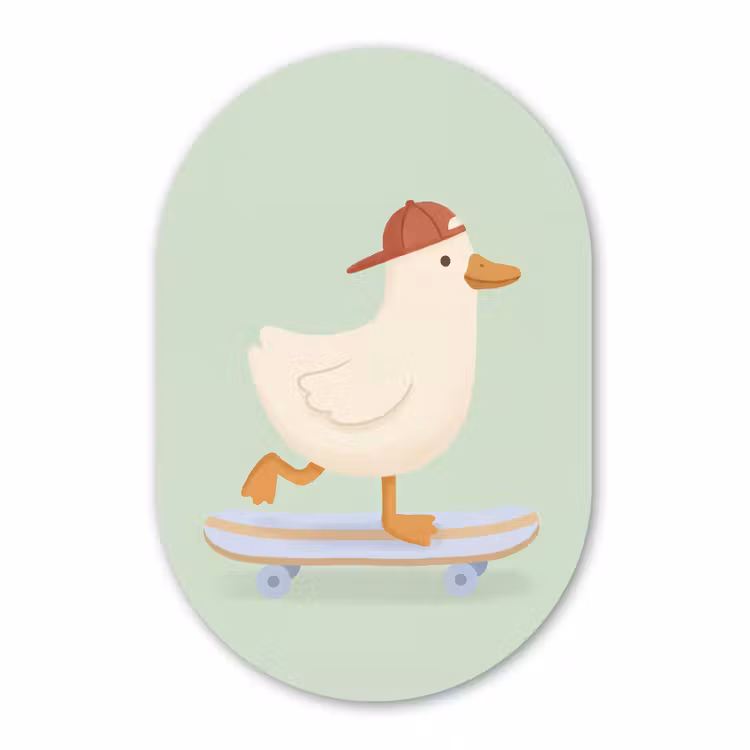 Muurovaal - Glas - Vogel - Skateboard - Dieren - Cartoon - Speels — 1