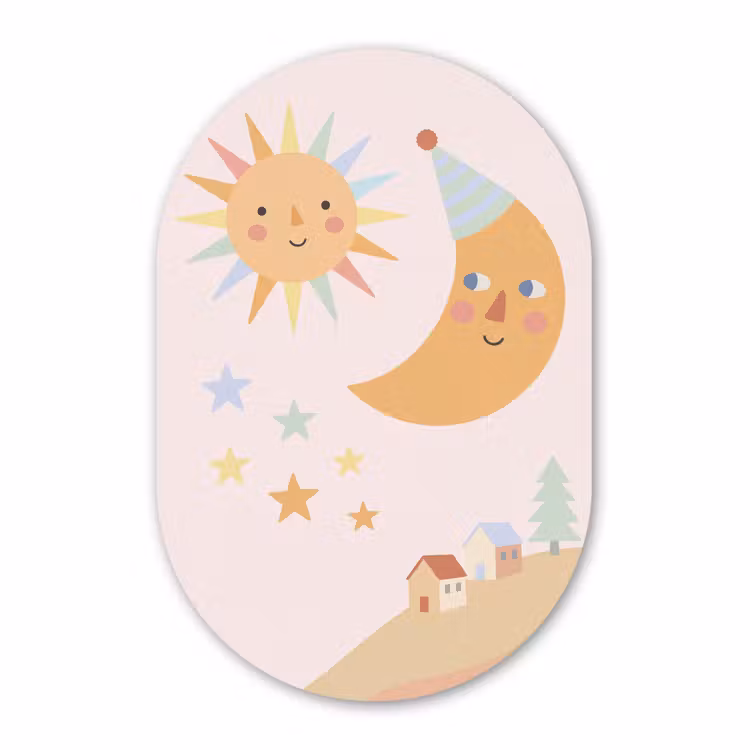 Muurovaal - Glas - Zon - Maan - Sterren - Kinderkamer - Pastel — 1