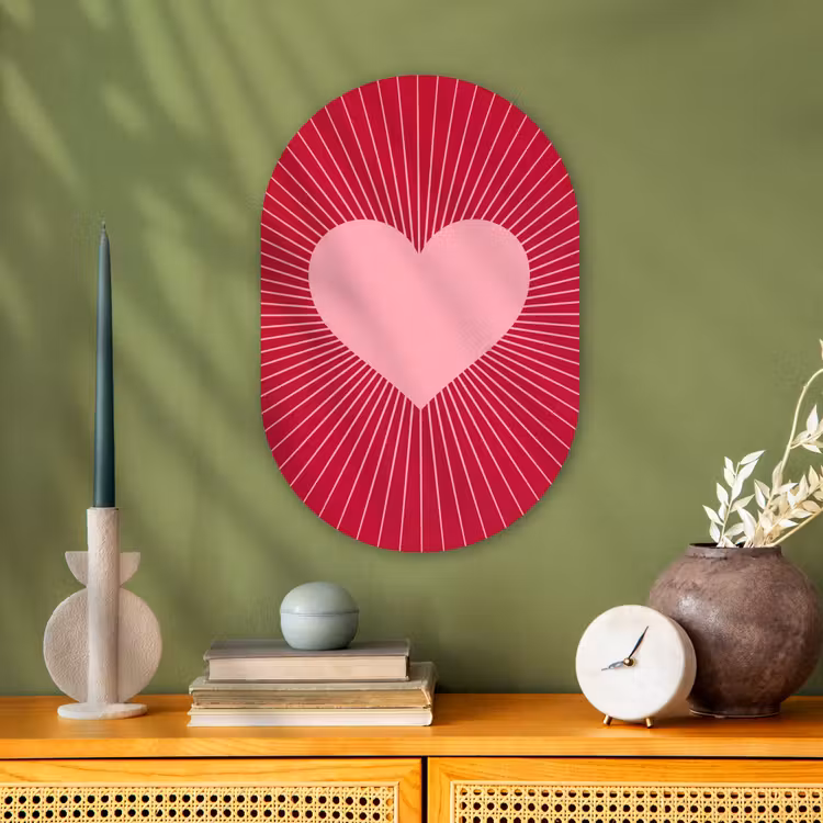 Muurovaal - Kunststof - Hart - Stralen - Liefde - Abstract - Roze — 2