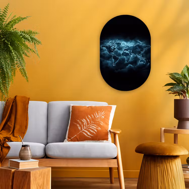 Muurovaal - Kunststof - Wereldkaart - Bliksem - Blauw — 3