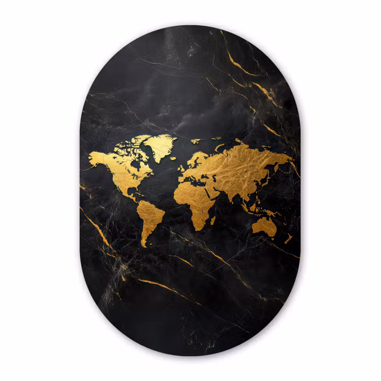 Muurovaal - Kunststof - Wereldkaart - Goud - Marmer — 2