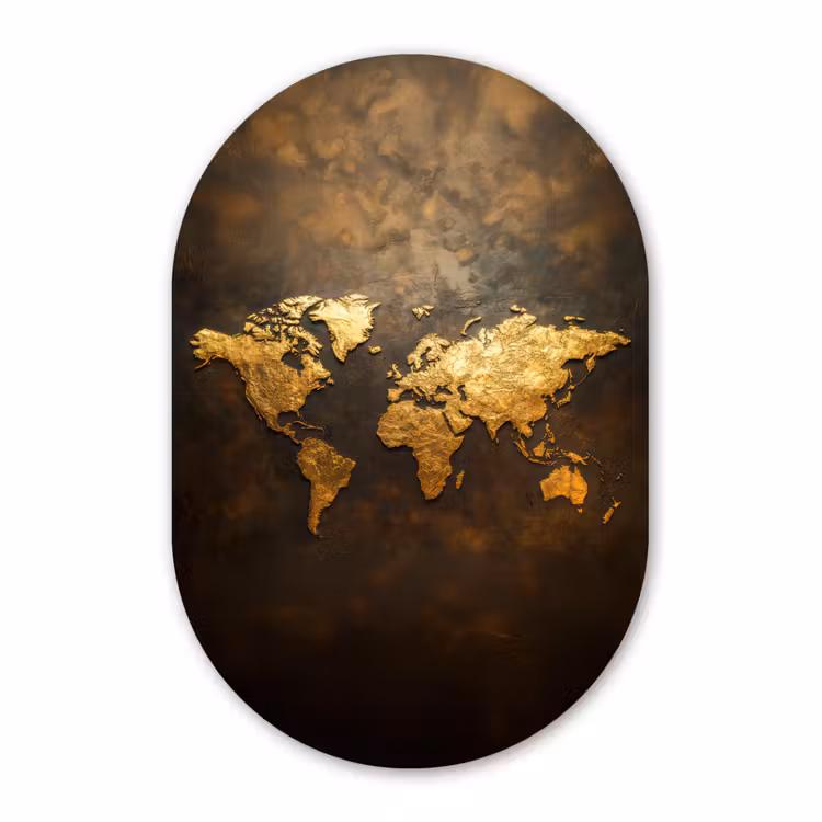 Muurovaal - Kunststof - Wereldkaart - Goud - Roest — 3