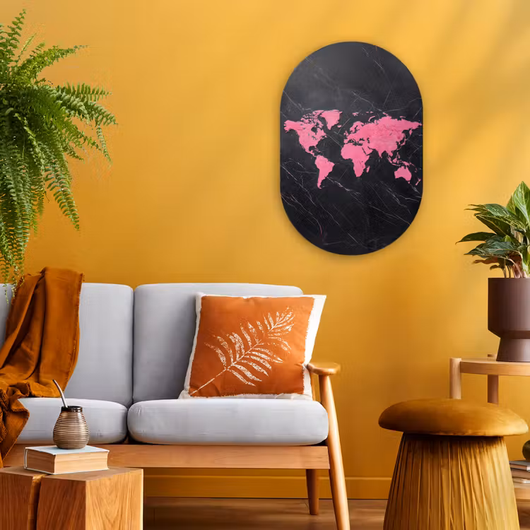 Muurovaal - Kunststof - Wereldkaart - Roze - Marmer — 2