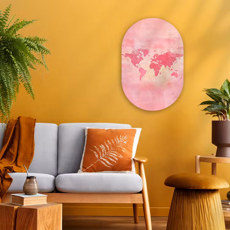 Muurovaal - Kunststof - Wereldkaart - Roze - Vaag — 2