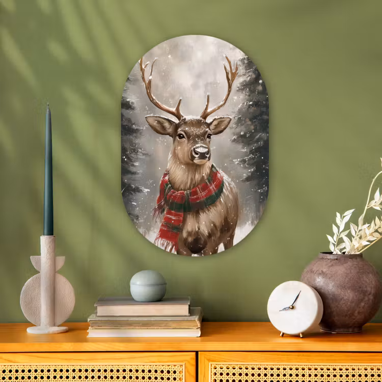 Muurovaal - Kunststof - Winter - Bos - Rendier - Donker — 1