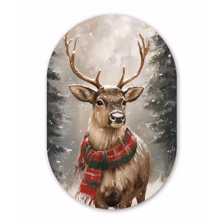 Muurovaal - Kunststof - Winter - Bos - Rendier - Donker — 2