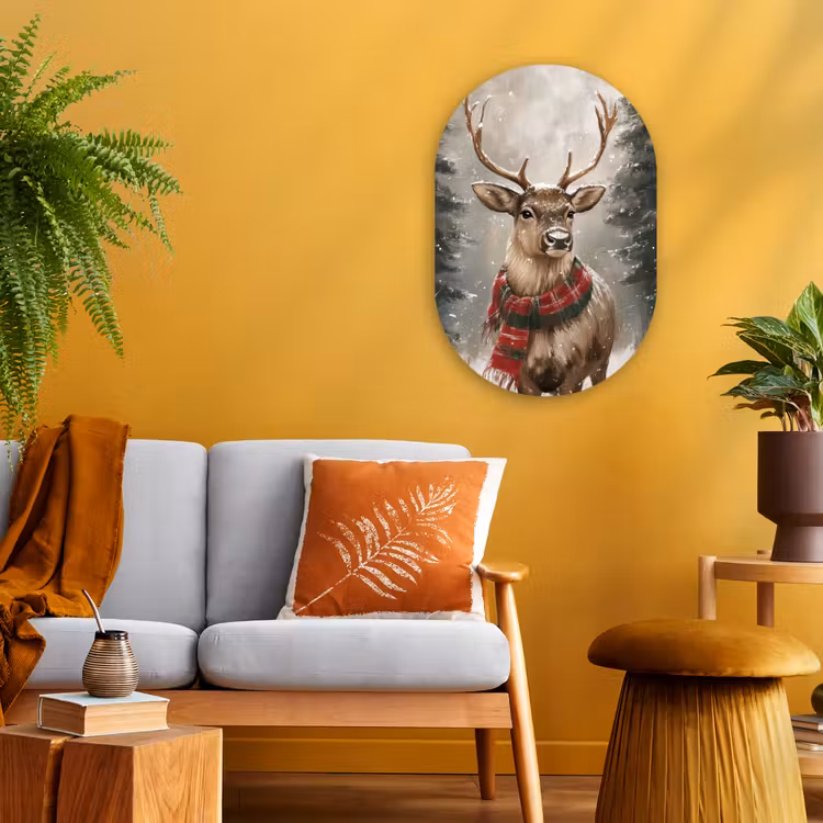 Muurovaal - Kunststof - Winter - Bos - Rendier - Donker — 3