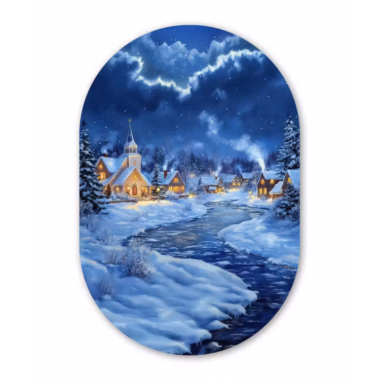 Muurovaal - Kunststof - Winteravond - Kerstdorp - Donker — 3