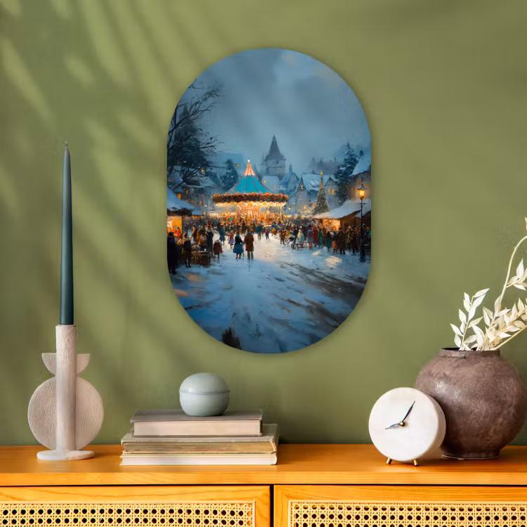 Muurovaal - Kunststof - Winterkermis - Dorp - Kleurrijk — 1
