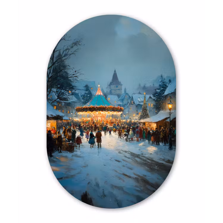 Muurovaal - Kunststof - Winterkermis - Dorp - Kleurrijk — 3