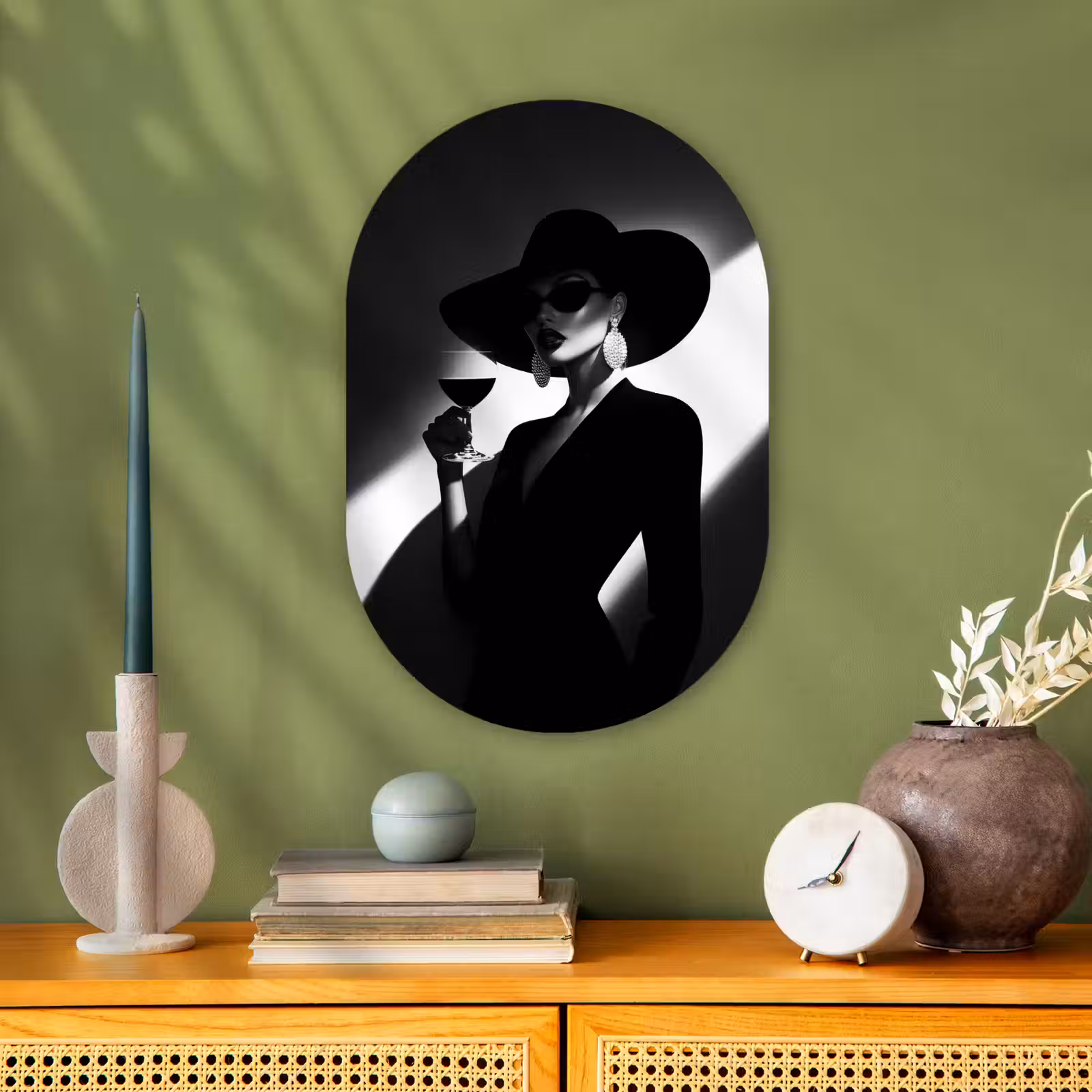 Muurovaal - Kunststof - Vrouw - Wijn - Chic — 1