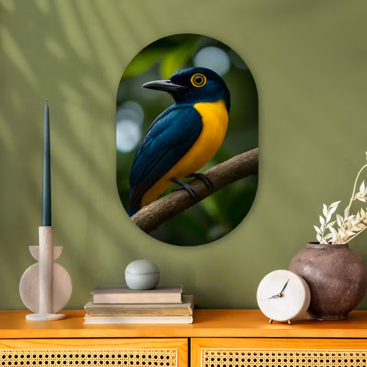 Muurovaal - Kunststof - Vogel - Tak - Geel - Bladeren — 2