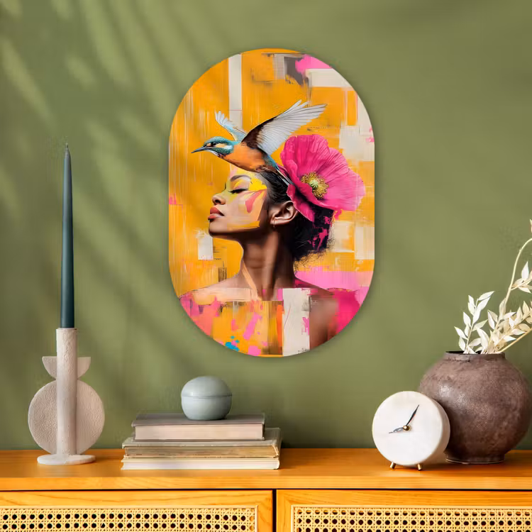 Muurovaal - Kunststof - Vogel - Vrouw - Abstract - Bloem — 2