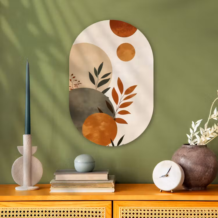 Muurovaal - Kunststof - Vormen - Rond - Bladeren - Beige — 2