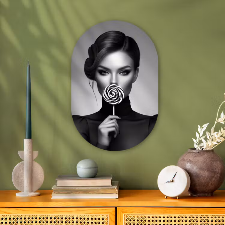 Muurovaal - Kunststof - Vrouw - Lolly - Zwart — 2