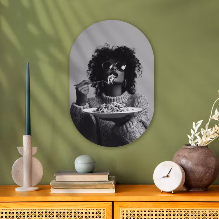 Muurovaal - Kunststof - Vrouw - Pasta - Zwart - Wit — 2