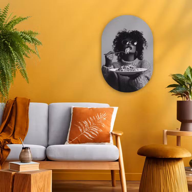 Muurovaal - Kunststof - Vrouw - Pasta - Zwart - Wit — 3