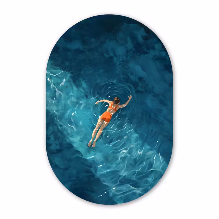 Muurovaal - Kunststof - Vrouw - Water - Bikini - Oranje — 2