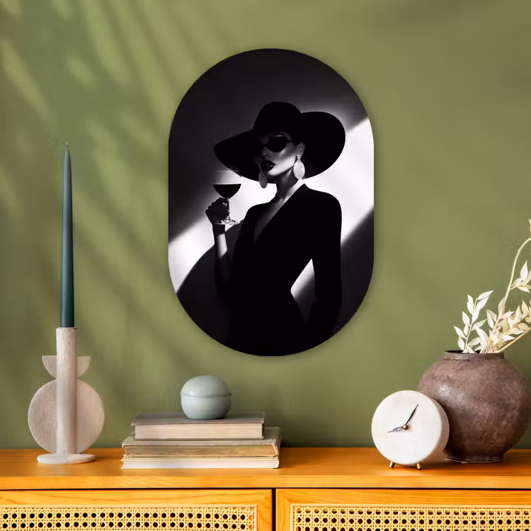 Muurovaal - Kunststof - Vrouw - Wijn - Chic — 1