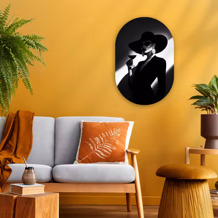 Muurovaal - Kunststof - Vrouw - Wijn - Chic — 2