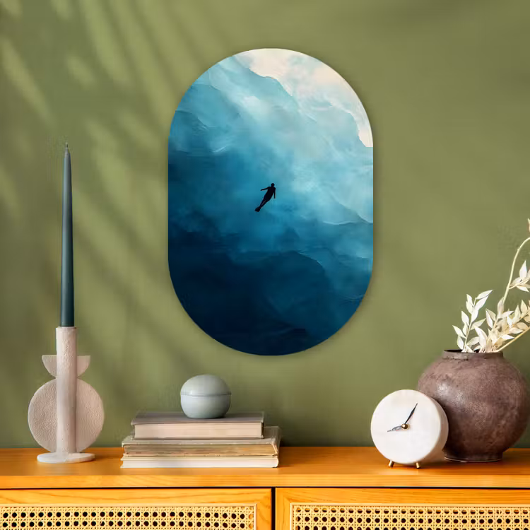Muurovaal - Kunststof - Zee - Silhouet - Abstract - Blauw — 2