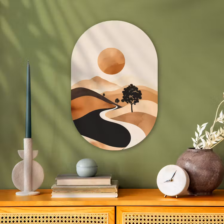 Muurovaal - Kunststof - Zon - Heuvels - Boom - Abstract — 2