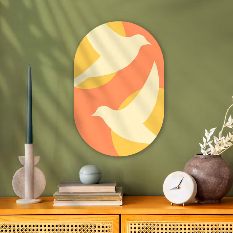 Muurovaal - Kunststof - Vogels - Cirkels - Geel — 2