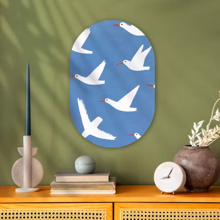 Muurovaal - Kunststof - Vogels - Wit - Patroon — 1