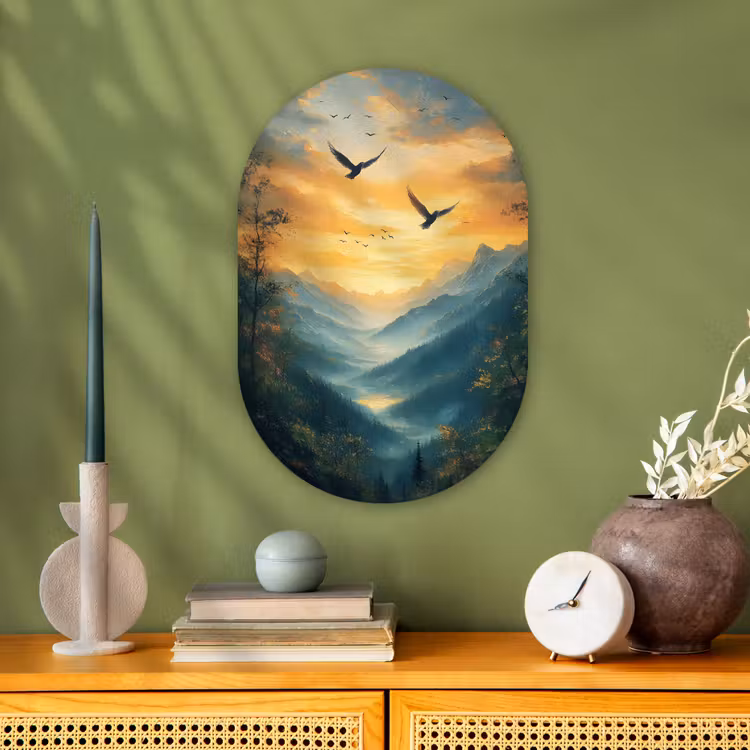 Muurovaal - Kunststof - Vogels - Zon - Bomen - Groen — 2
