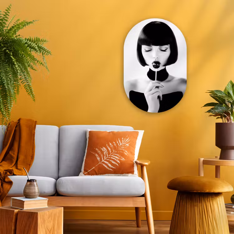 Muurovaal - Kunststof - Vrouw - Lolly - Zwart - Wit — 1