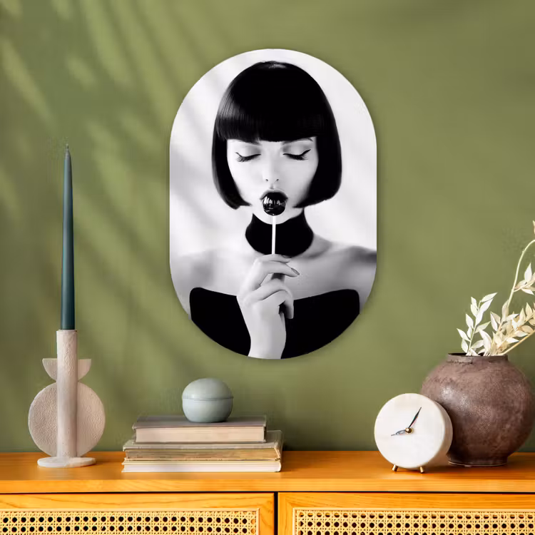 Muurovaal - Kunststof - Vrouw - Lolly - Zwart - Wit — 2
