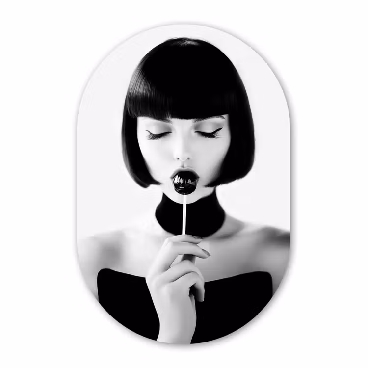 Muurovaal - Kunststof - Vrouw - Lolly - Zwart - Wit — 3