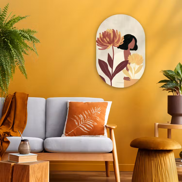 Muurovaal - Kunststof - Vrouw - Minimalistisch - Bloem — 1