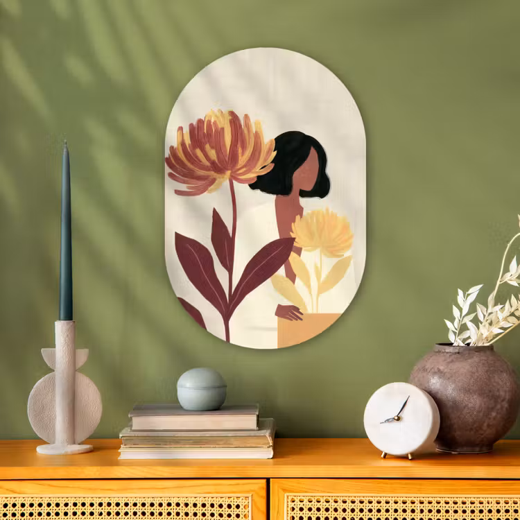 Muurovaal - Kunststof - Vrouw - Minimalistisch - Bloem — 2