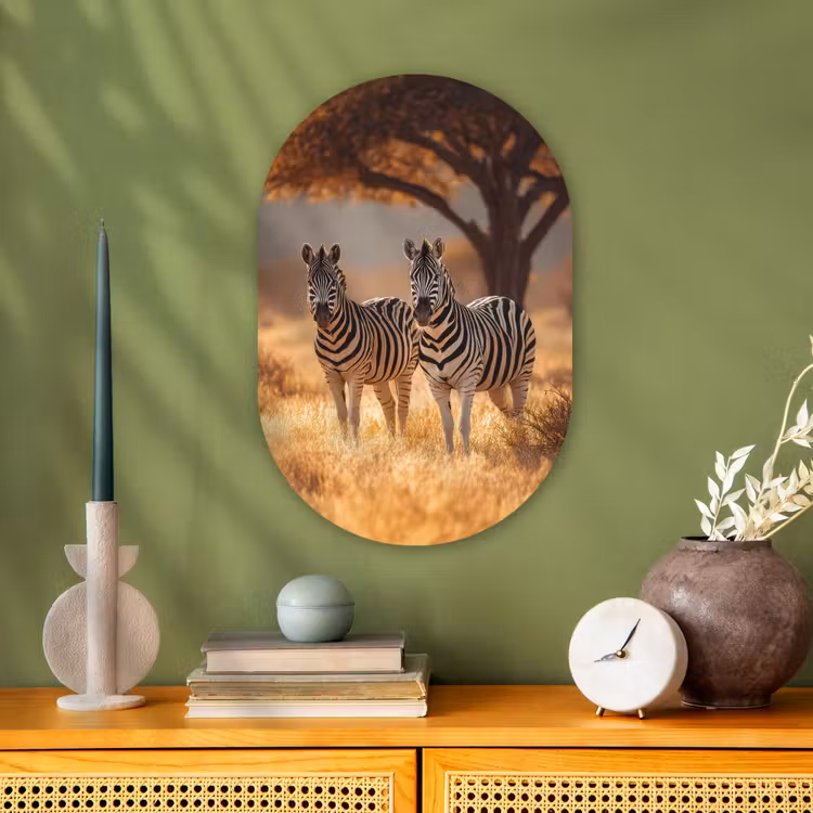 Muurovaal - Kunststof - Zebra's - Savannelandschap - Gras — 1